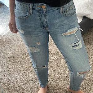 Classic blue ripped jeans.